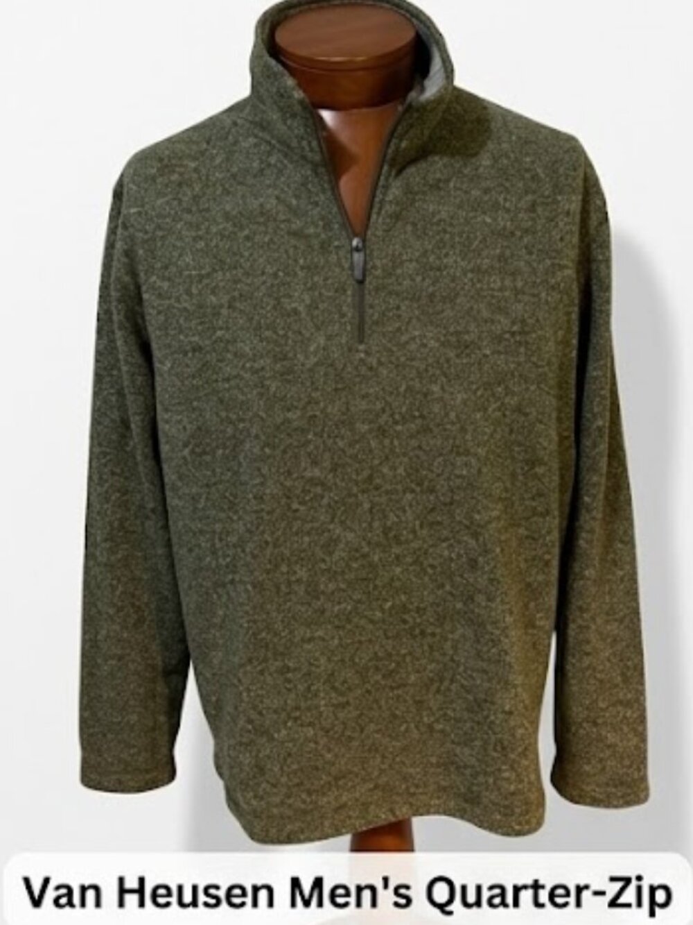Van Heusen Men's Quarter-Zip Fleece Pullover Sweater -Khaki - Size XL